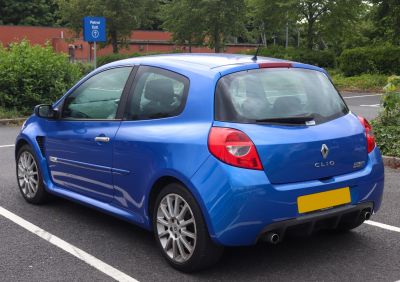Rear and side view of a compact 3-door hatchback with sport styling.