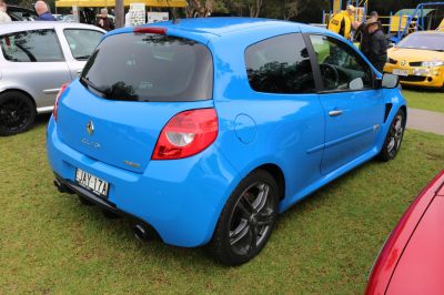 Blue 3-door hatchback rear with dual exhaust and alloy wheels