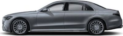Side profile of a sleek luxury sedan with alloy wheels