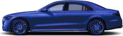 Blue luxury sedan side profile with aerodynamic lines and stylish wheels
