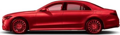 Side profile of a sleek luxury sedan with modern design and coupe-like roofline