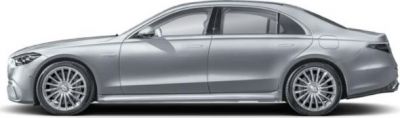 Side profile of a silver luxury sedan with sleek aerodynamic design