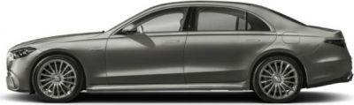 Side profile of luxury sedan with sleek, elongated body and multi-spoke wheels