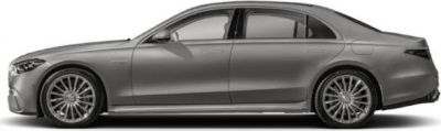 Side profile of a sleek luxury sedan with alloy wheels.