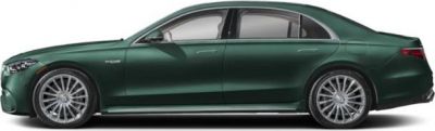 Side profile of luxury sedan with sleek design and large alloy wheels