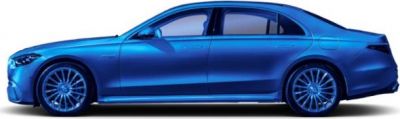 Blue luxury sedan with streamlined design and modern alloy wheels