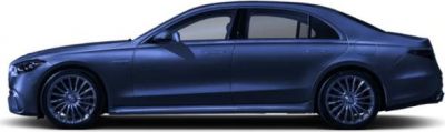 Long luxury sedan side view with sleek profile and premium rims