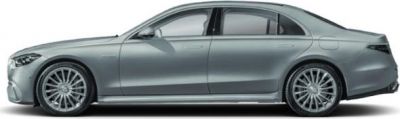 Sleek profile of a luxury sedan with streamlined body and alloy wheels