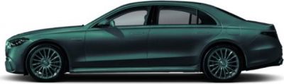 Long-wheelbase luxury sedan side view with alloy wheels and sleek silhouette