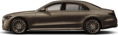 Luxury sedan profile with aerodynamic body and large multi-spoke alloy wheels