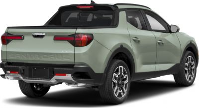 Rear view of pickup tailgate with embossed name and LED tail lights