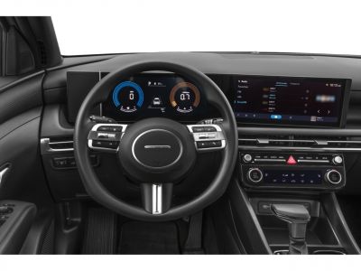Digital instrument cluster with dual screen infotainment and multi-function steering wheel