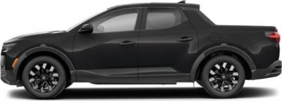 Side profile of sleek black pickup with alloy wheels