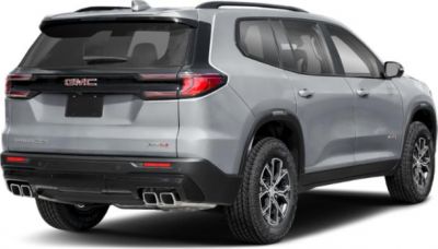 Rear view of SUV with quad exhausts and off-road tires