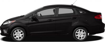 Side profile of black sedan with alloy wheels and four doors