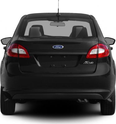 Rear view of compact sedan showing taillights and rear window