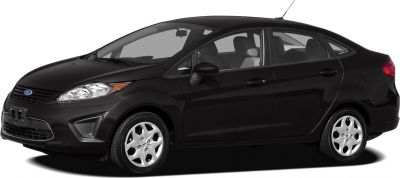 Side profile of black compact sedan with headlights and alloy wheels
