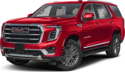 Red large SUV with prominent grille and LED headlights