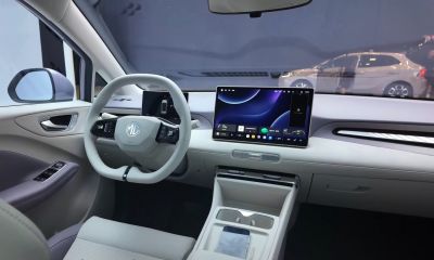 Digital cockpit and large touchscreen in minimalist car interior