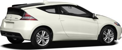 Rear side view of a white hybrid hatchback
