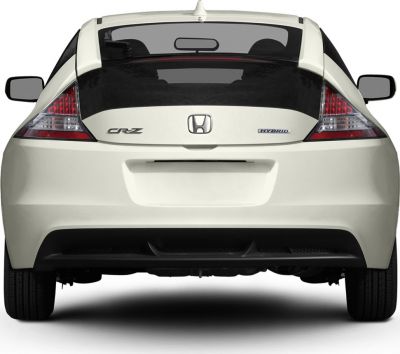 Rear view of a hybrid hatchback with distinctive taillights and rear design