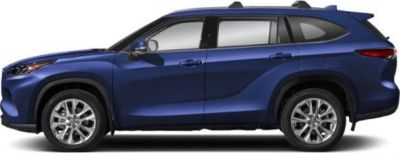 Side profile of blue SUV with roof rails and alloy wheels