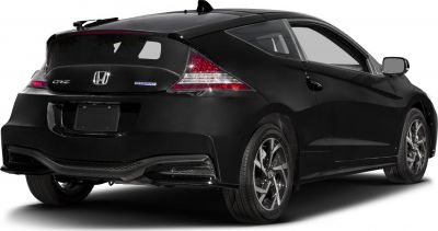 Rear view of hybrid hatchback with modern tail lights and aerodynamic design