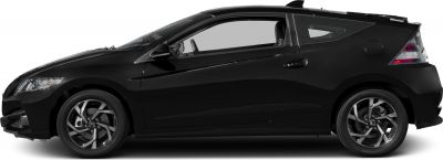 Side profile of black sporty compact hybrid coupe with sleek design and two doors