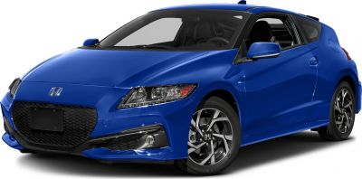 Sporty compact hybrid car front with sleek headlights and distinctive grille