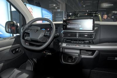 Modern dashboard with touchscreen and steering wheel controls