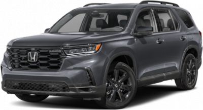Front grille and side profile of a 2026 SUV in dark gray