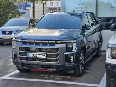 Front view of a pickup with bold grille and LED headlights