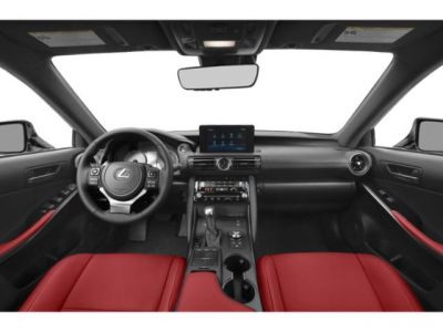 Modern dashboard with touchscreen and red seats interior