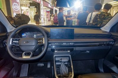 Modern interior dashboard with digital instrument cluster and touchscreen
