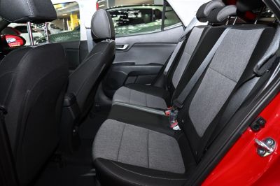 Rear seat fabric upholstery and interior layout with seat belts