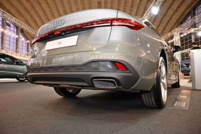 Rear design with LED tail lights and dual exhaust pipes