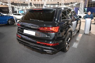 Rear view with LED tail lights and tinted windows