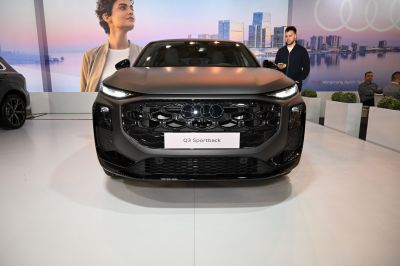Front grille and LED headlights of a modern SUV