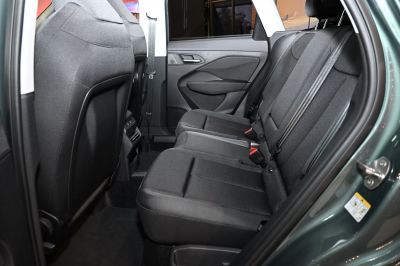 Spacious rear seat interior with black fabric upholstery