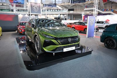 Sleek crossover with sloped front and narrow headlights