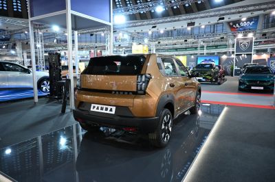 Rear view of a modern compact SUV with vertical taillights and boxy design
