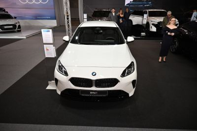 Front view of hatchback with sporty grille and headlights