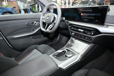 Modern dashboard and center console with large digital display and control panel