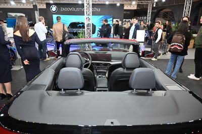 Convertible car interior with modern dashboard and seating