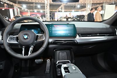 Digital dashboard and infotainment touchscreen in modern car interior