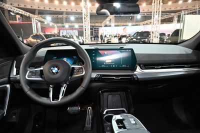 Digital dashboard and modern infotainment screen with ergonomic steering wheel
