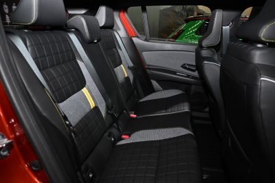 Quilted rear seats with contrast stitching and fabric inserts