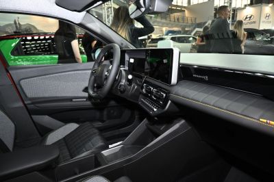 Modern digital dashboard and quilted upholstery interior