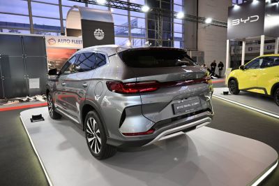 Rear view of a sleek SUV with LED tail lights and aerodynamic design