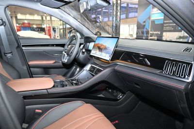 Modern interior with large touchscreen and digital instrument cluster